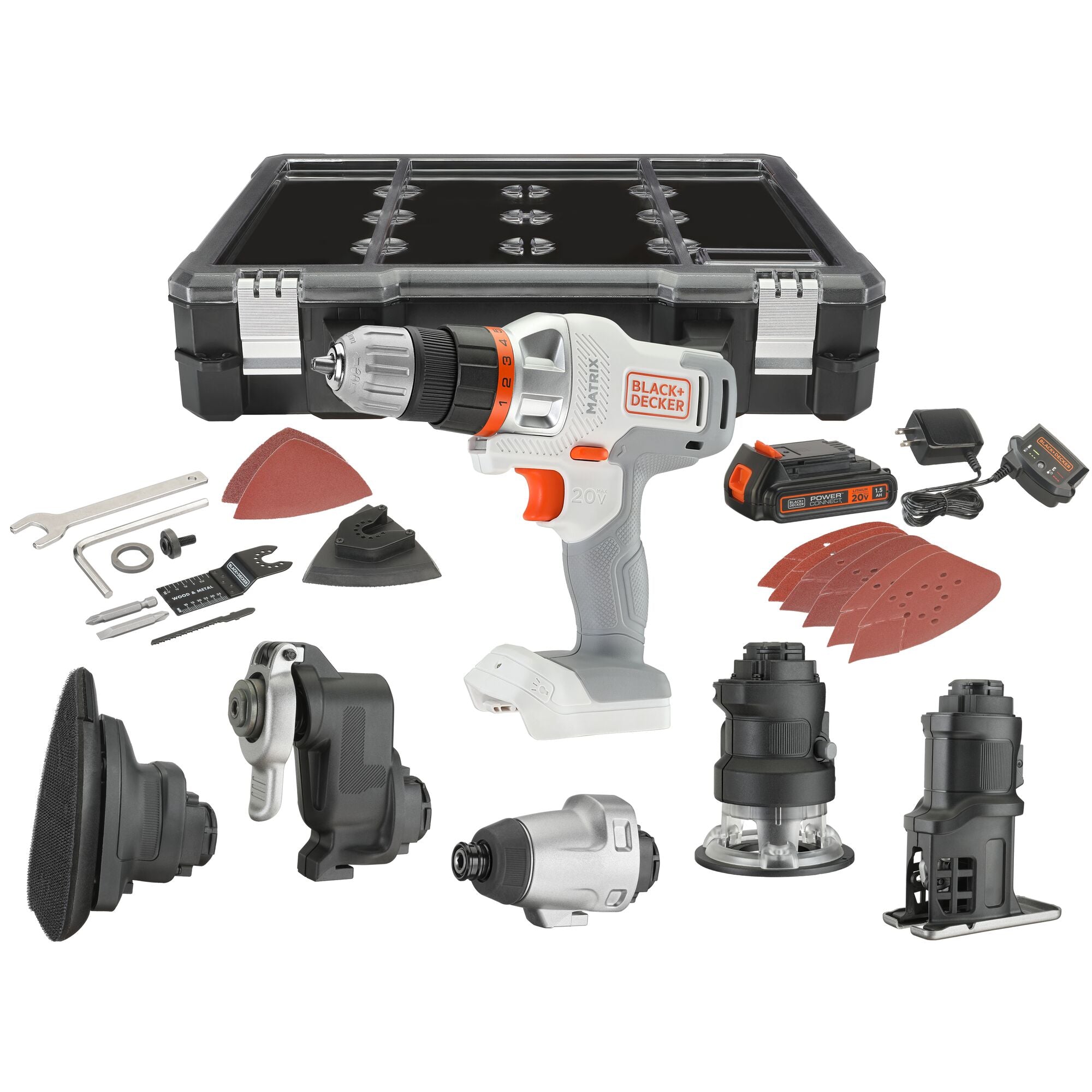 20V MAX *POWERCONNECT™ MATRIX™ Cordless Drill and 6-Piece Power Tool Combo Kit, Battery and Charger Included (White)