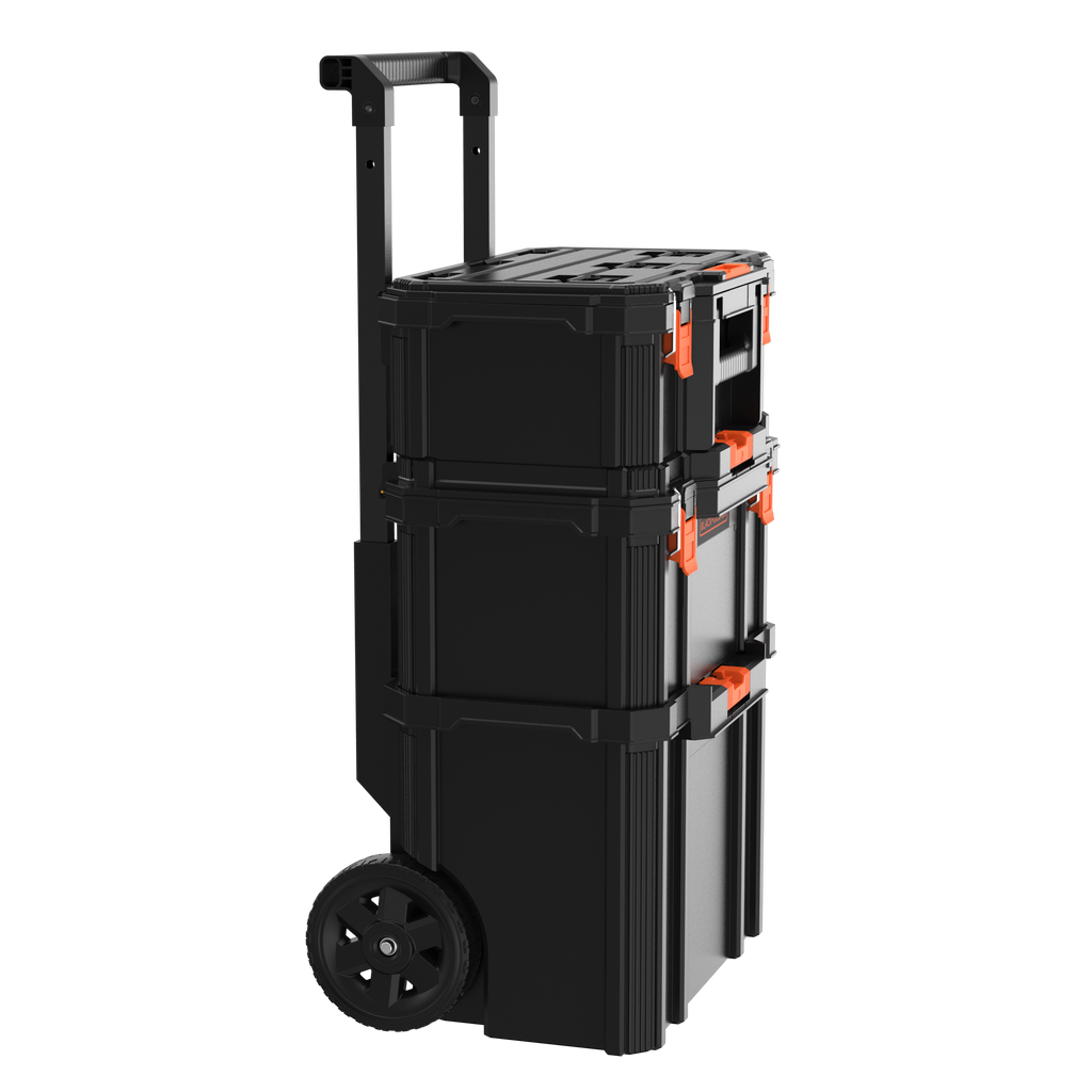 Stackable Storage System - 3 Piece Set (Small, Deep Toolbox, and Rolling Tote)