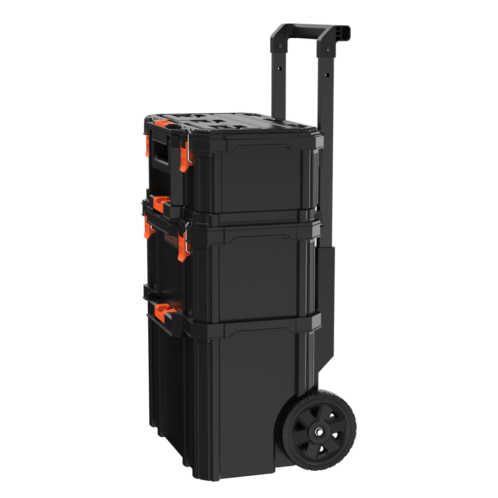 Stackable Storage System - 3 Piece Set (Small, Deep Toolbox, and Rolling Tote)