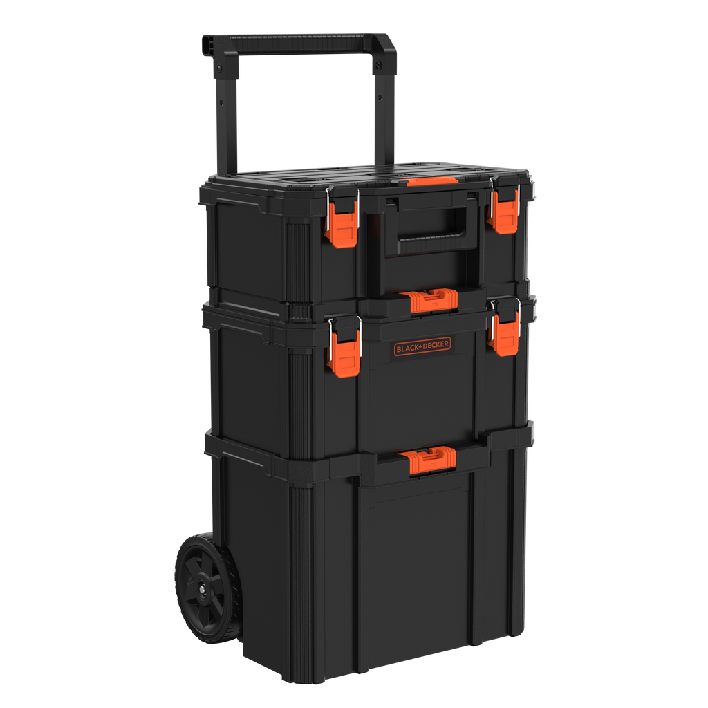 Stackable Storage System - 3 Piece Set (Small, Deep Toolbox, and Rolling Tote)