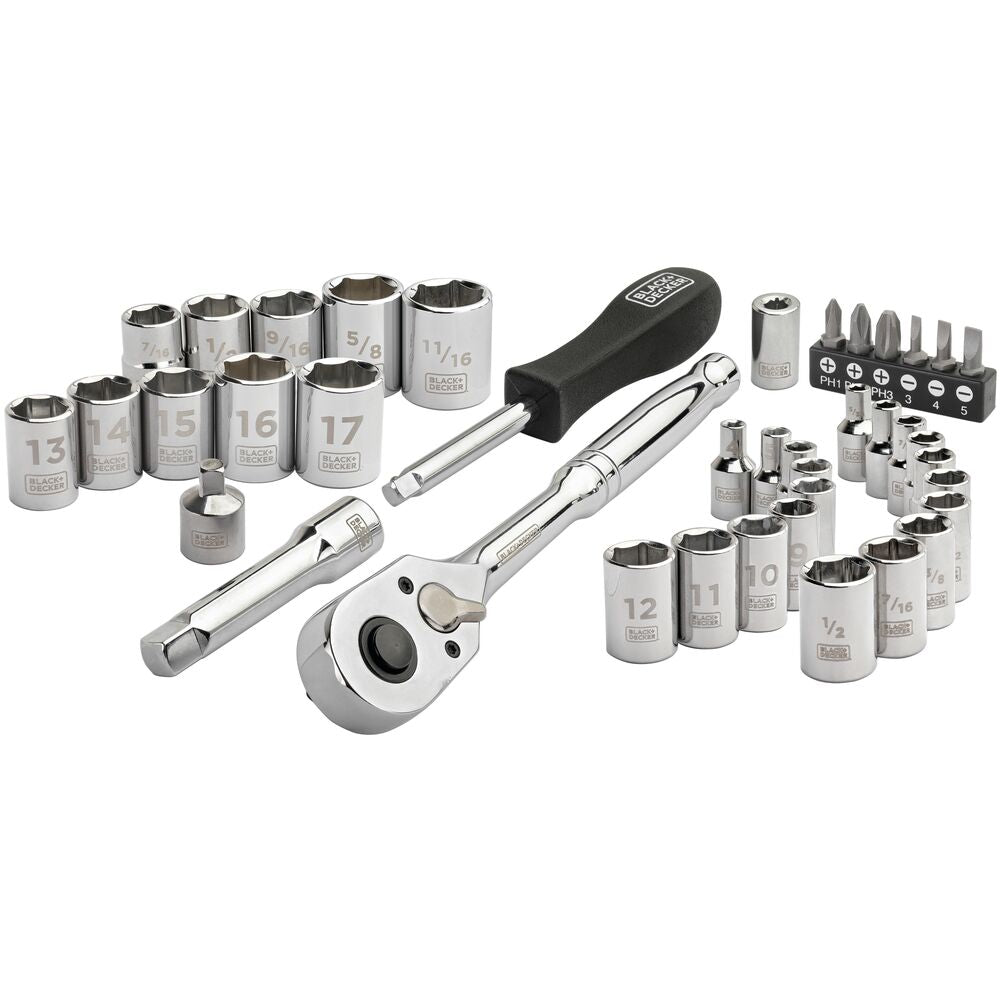 Socket Set, 40-Piece, Chrome, Carrying Case