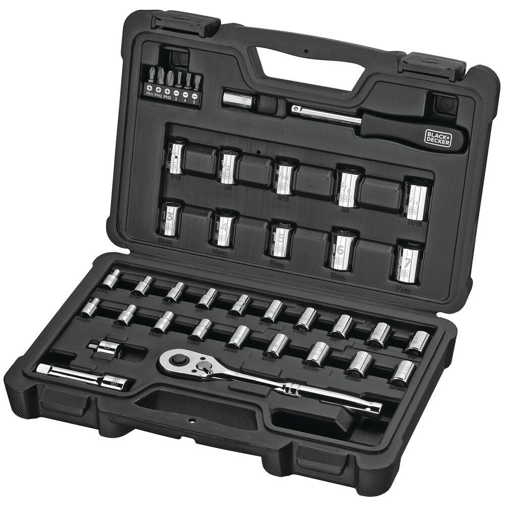 Socket Set, 40-Piece, Chrome, Carrying Case