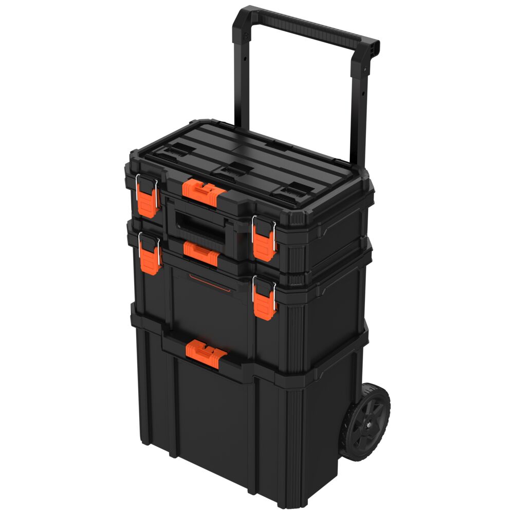 Stackable Storage System - 3 Piece Set (Small, Deep Toolbox, and Rolling Tote)